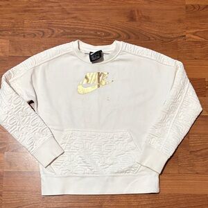 Nike Women's White Sweater with Gold Logo